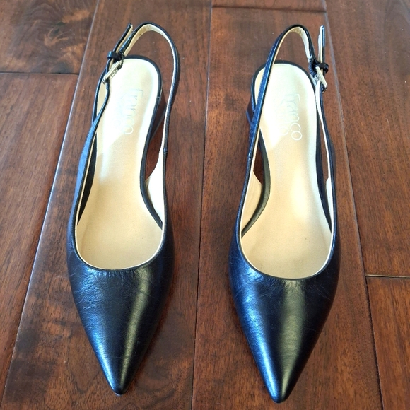 FRANCO SARTO "Racer" Black Leather Pointy Toe Slingbacks - Size 6.5 - Picture 7 of 7